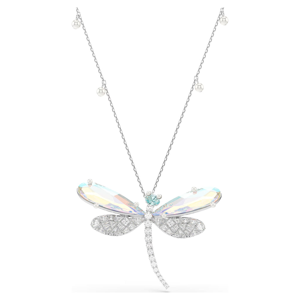 Ariana Grande x Swarovski pendant and brooch Crystal pearl, Mixed cuts, Dragonfly, White, Rhodium plated 5737429