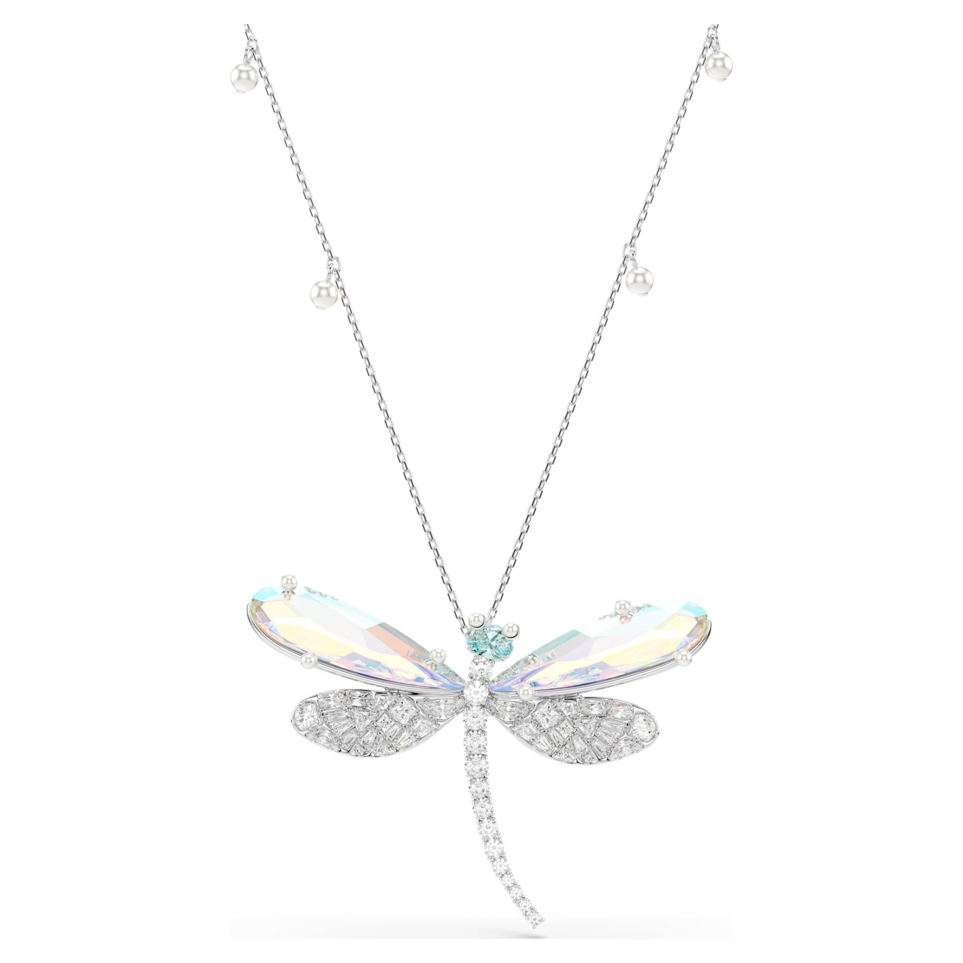 Ariana Grande x Swarovski pendant and brooch Crystal pearl, Mixed cuts, Dragonfly, White, Rhodium plated 5737429