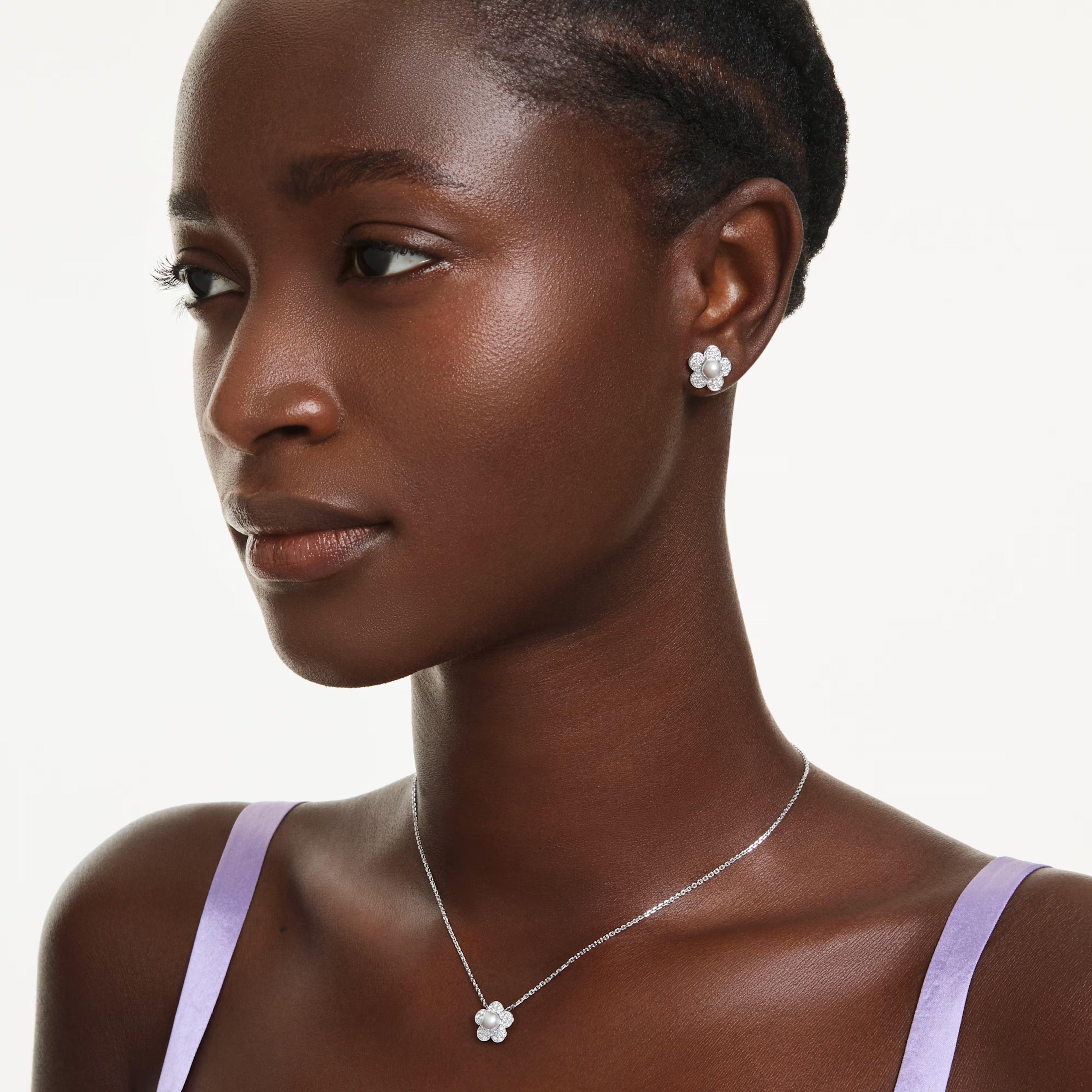 Ariana Grande x Swarovski set Crystal pearl, Round cut, Flower, White, Rhodium plated 5749180