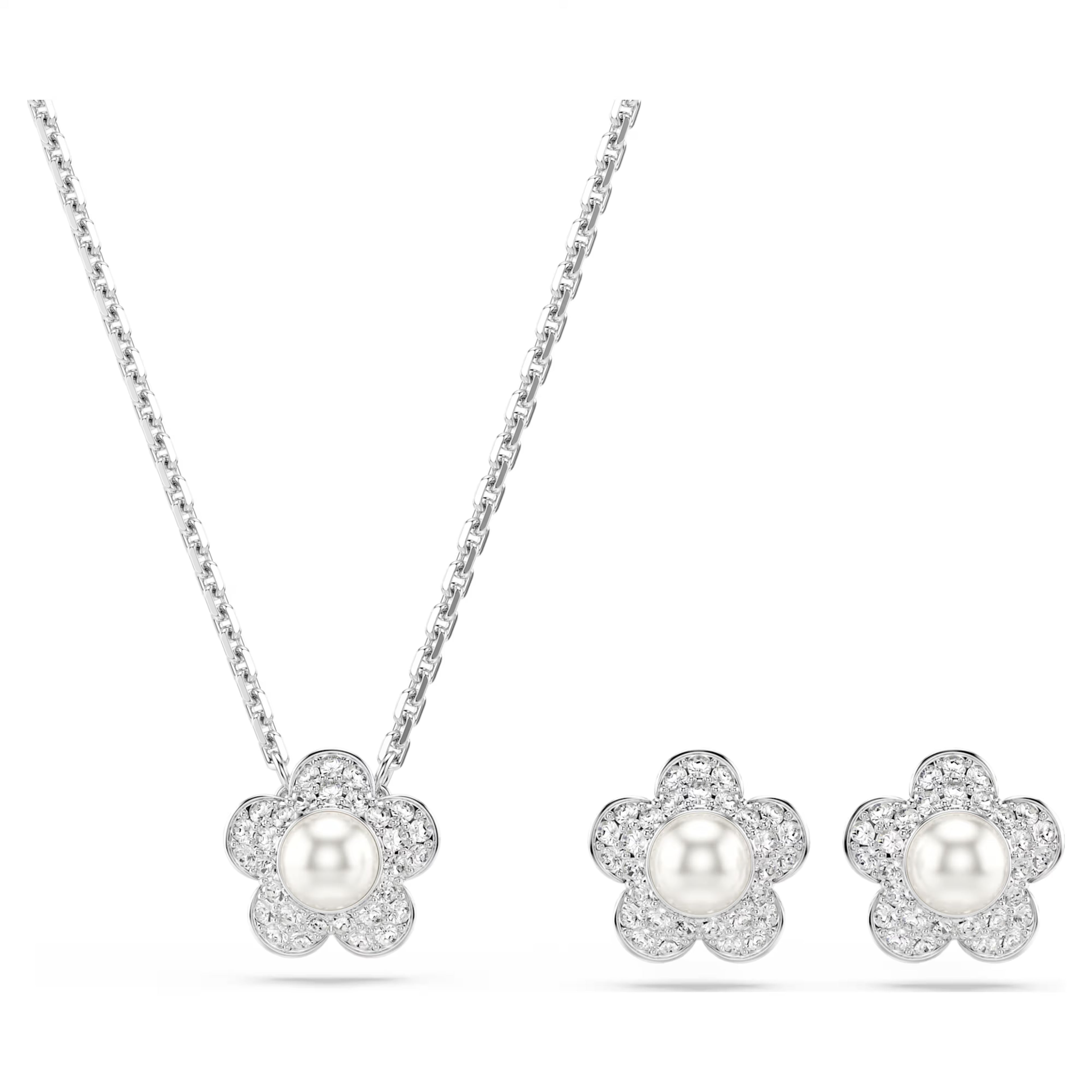 Ariana Grande x Swarovski set Crystal pearl, Round cut, Flower, White, Rhodium plated 5749180