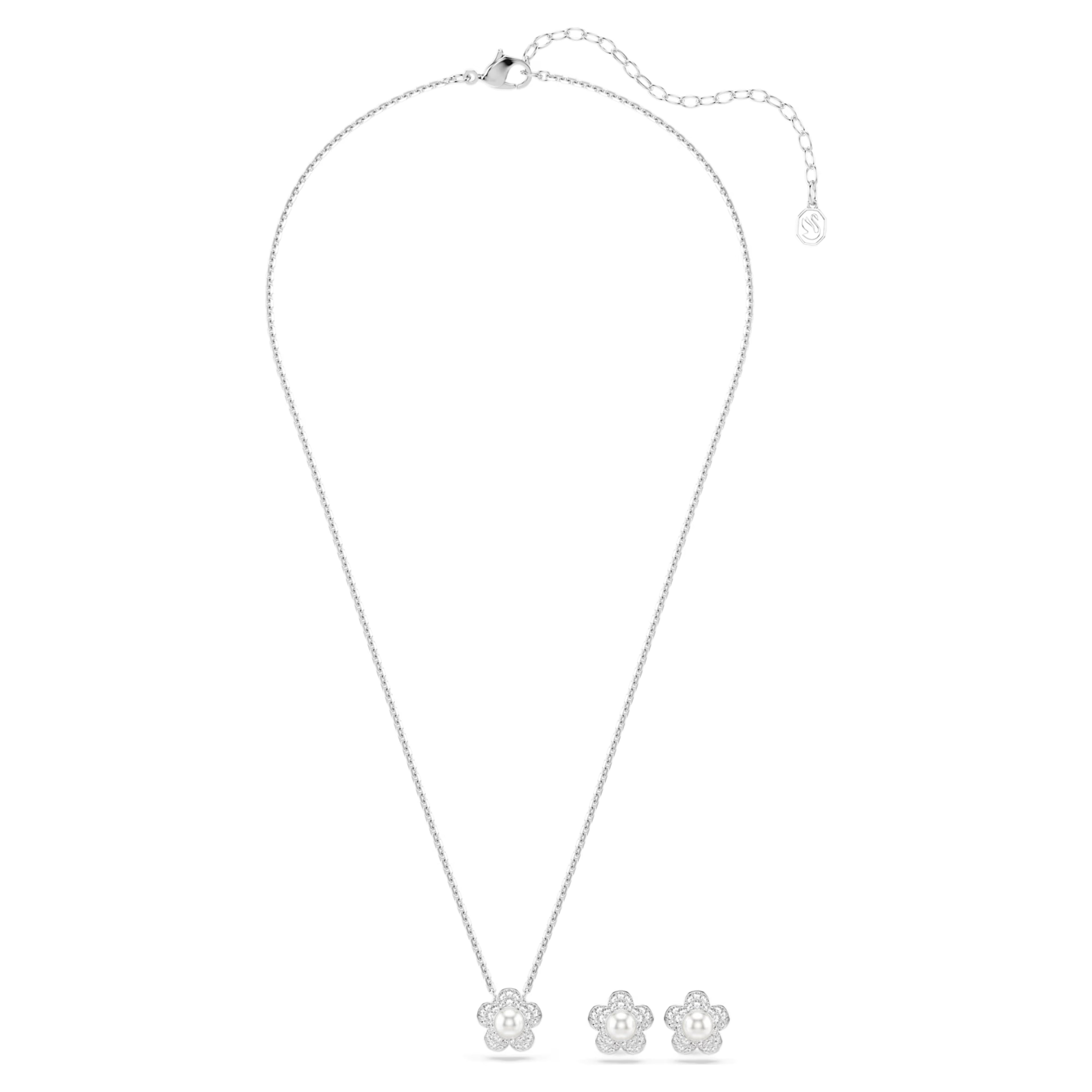 Ariana Grande x Swarovski set Crystal pearl, Round cut, Flower, White, Rhodium plated 5749180