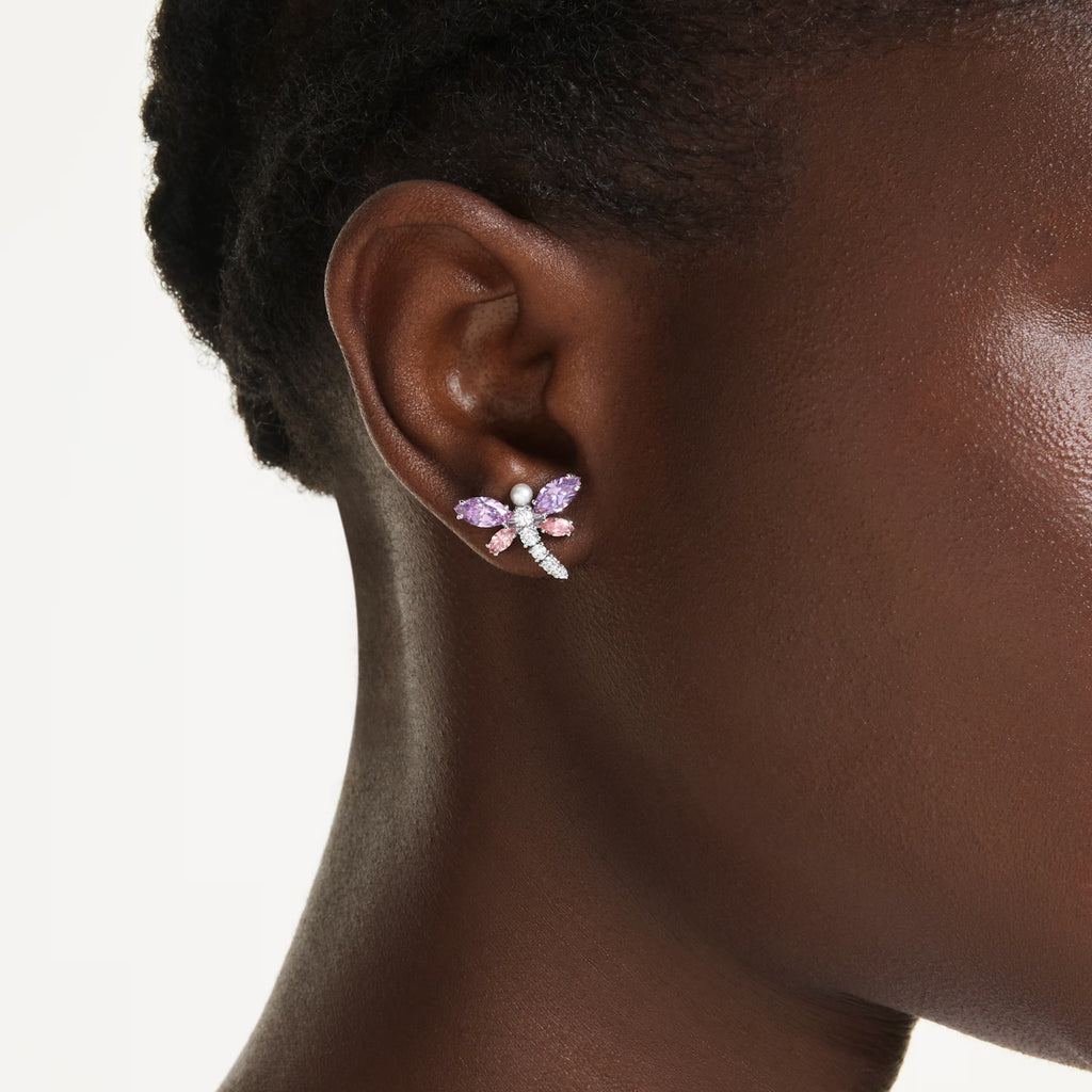 Ariana Grande x Swarovski stud earrings Mixed cuts, Dragonfly, Multicolored, Rhodium plated 5737371