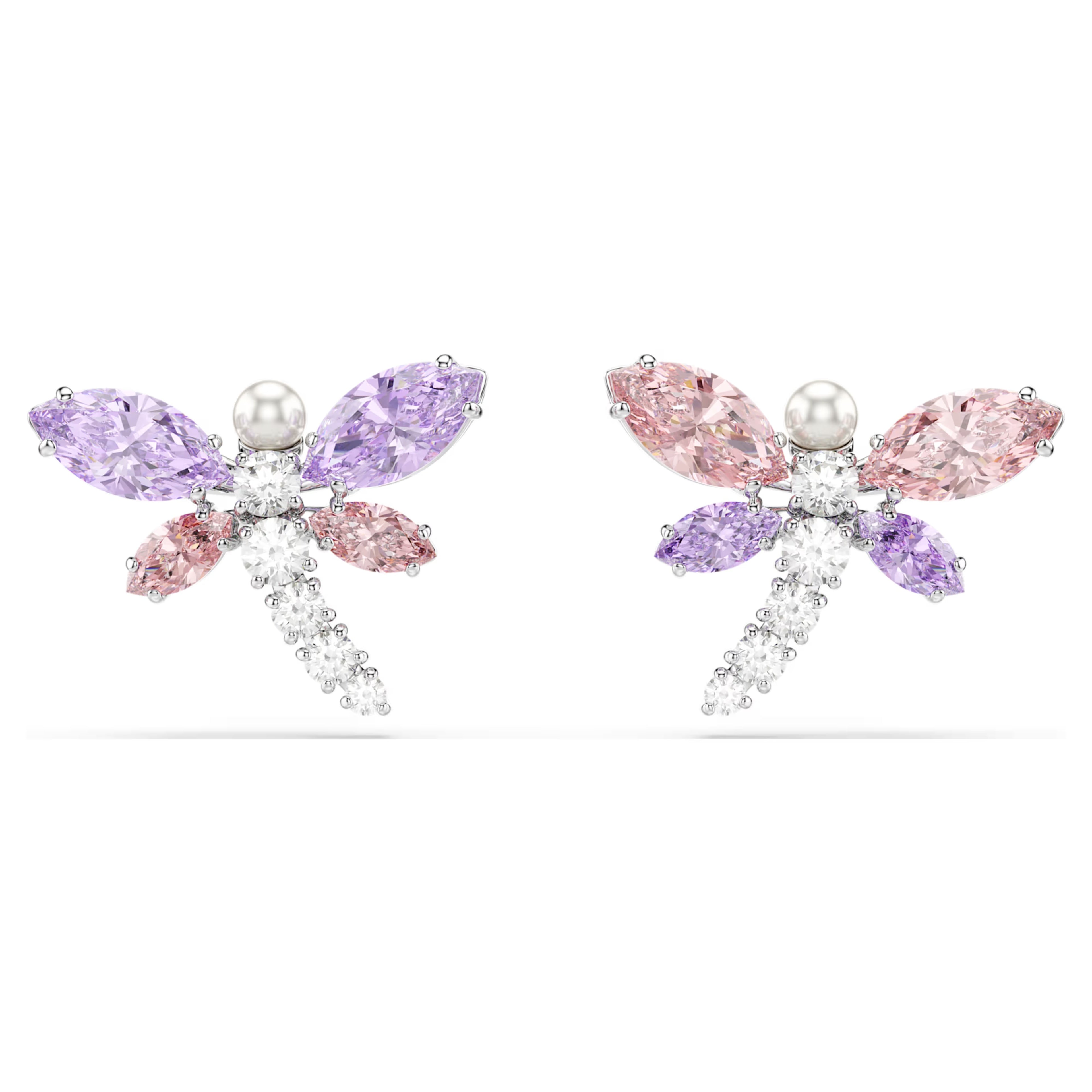 Ariana Grande x Swarovski stud earrings Mixed cuts, Dragonfly, Multicolored, Rhodium plated 5737371