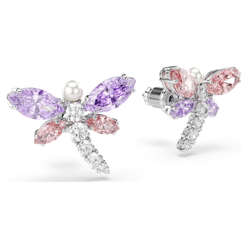 Ariana Grande x Swarovski stud earrings Mixed cuts, Dragonfly, Multicolored, Rhodium plated 5737371