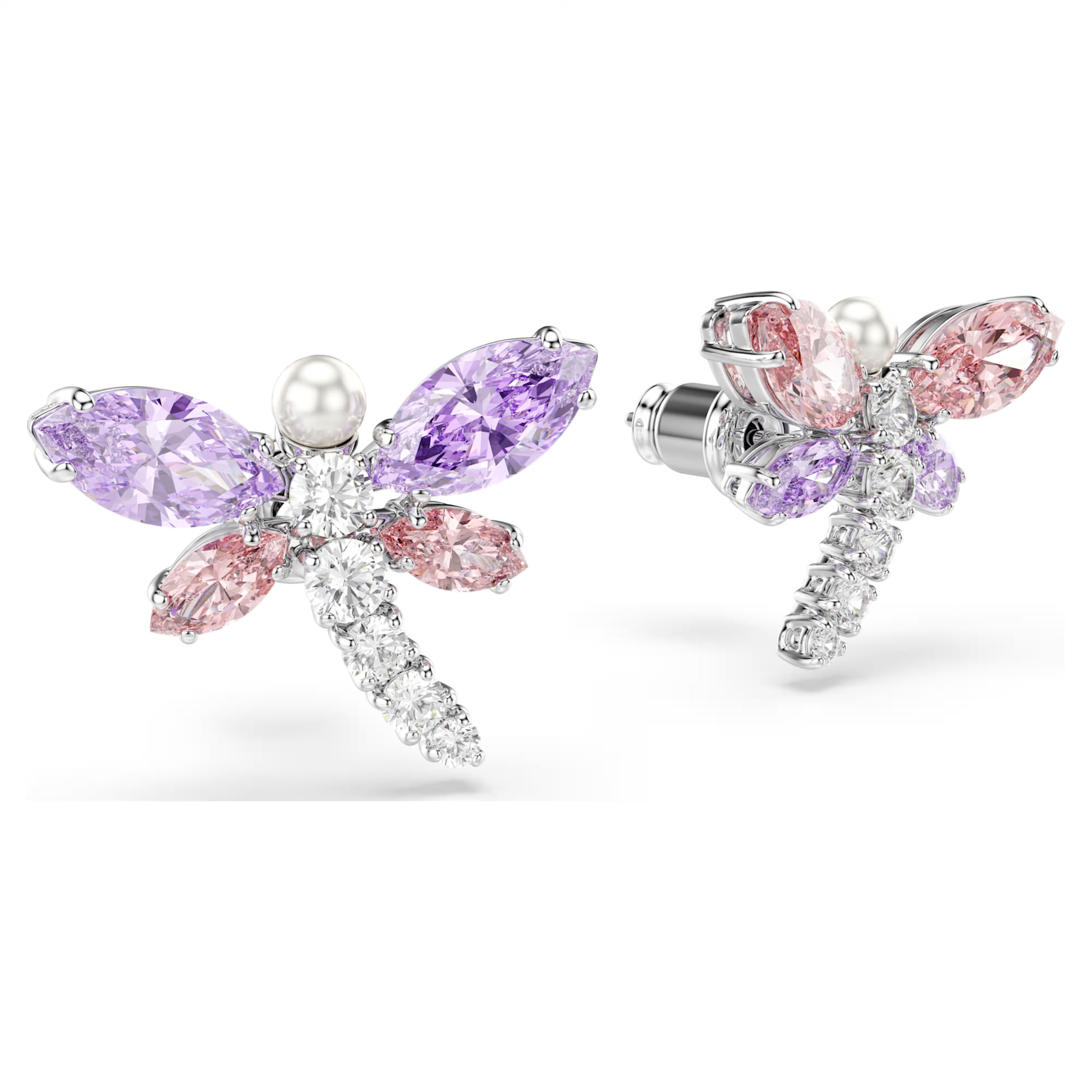 Ariana Grande x Swarovski stud earrings Mixed cuts, Dragonfly, Multicolored, Rhodium plated 5737371