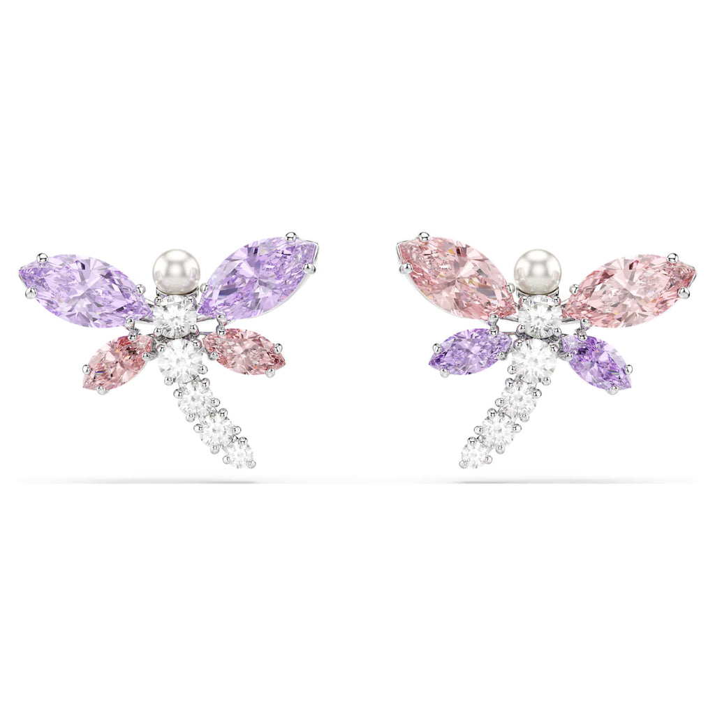 Ariana Grande x Swarovski stud earrings Mixed cuts, Dragonfly, Multicolored, Rhodium plated 5737371