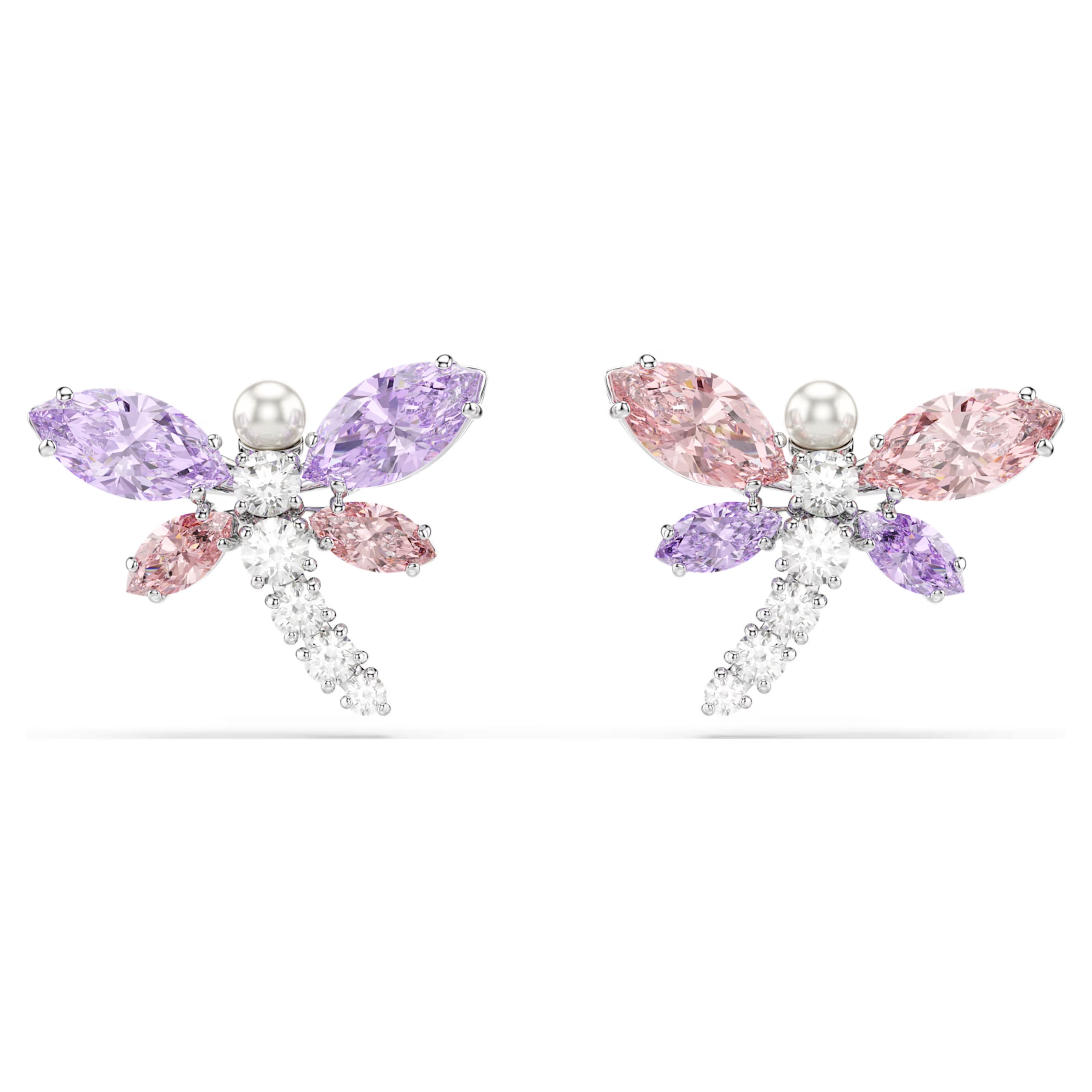 Ariana Grande x Swarovski stud earrings Mixed cuts, Dragonfly, Multicolored, Rhodium plated 5737371