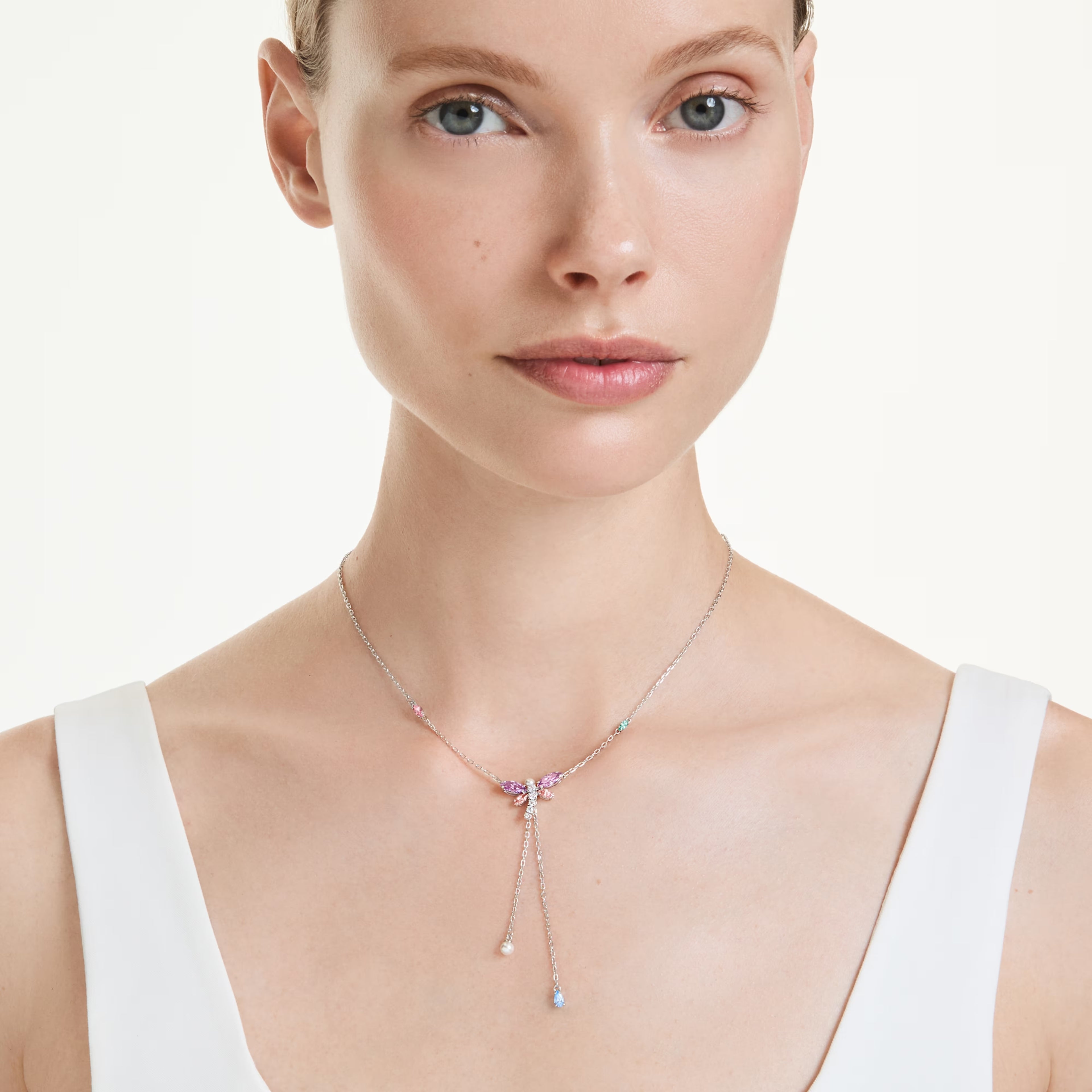 Ariana Grande x Swarovski Y necklace Mixed cuts, Dragonfly, Multicoloured, Rhodium plated 5749183