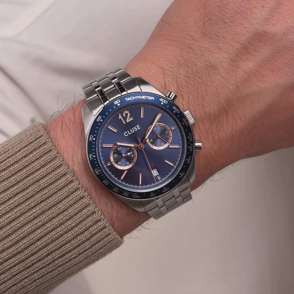 Aravis Dual Timer Watch Steel, Blue, Silver Colour