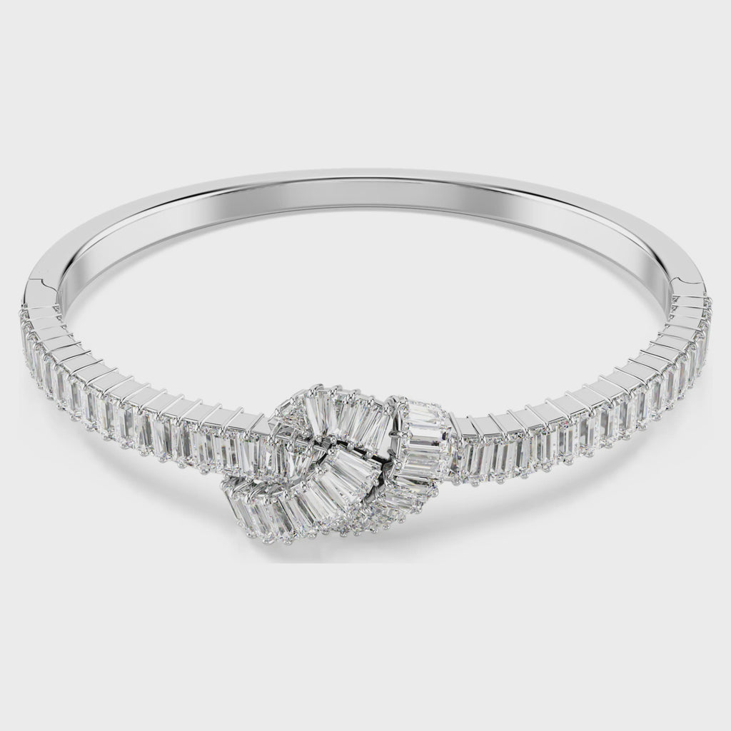 Matrix bangle Baguette cut, Knot, White, Rhodium plated M 5727120