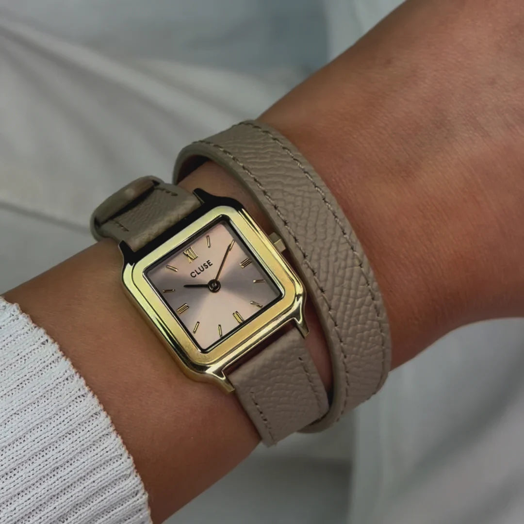 Gracieuse Petite Watch Double Leather, Rugby Tan, Gold Colour