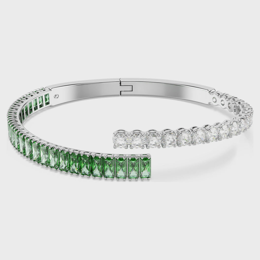 Matrix bangle Mixed cuts, Green, Rhodium plated M 5722461
