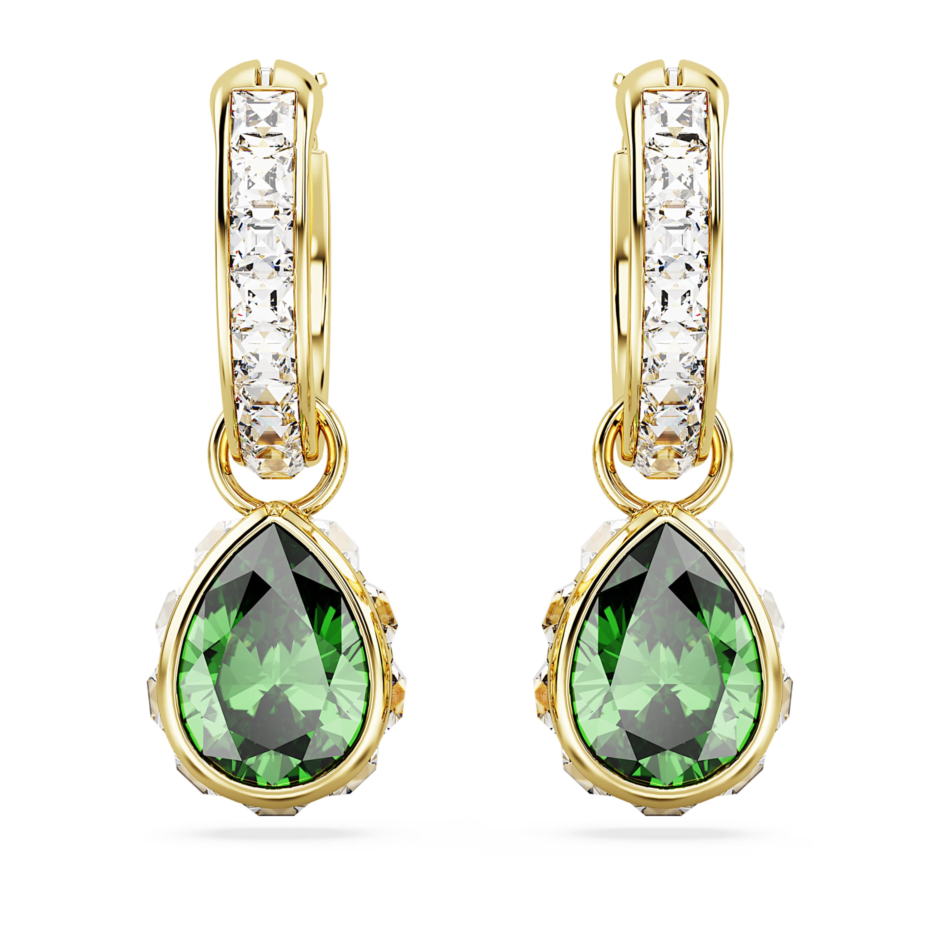 Chroma drop earrings Pear cut, Green, 18k gold finish 5662922