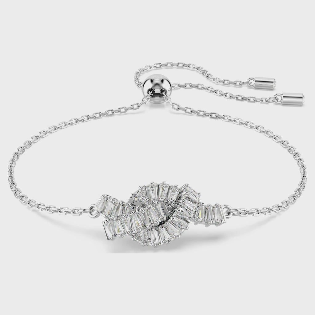 Matrix bracelet Baguette cut, Knot, White, Rhodium plated M 5731101