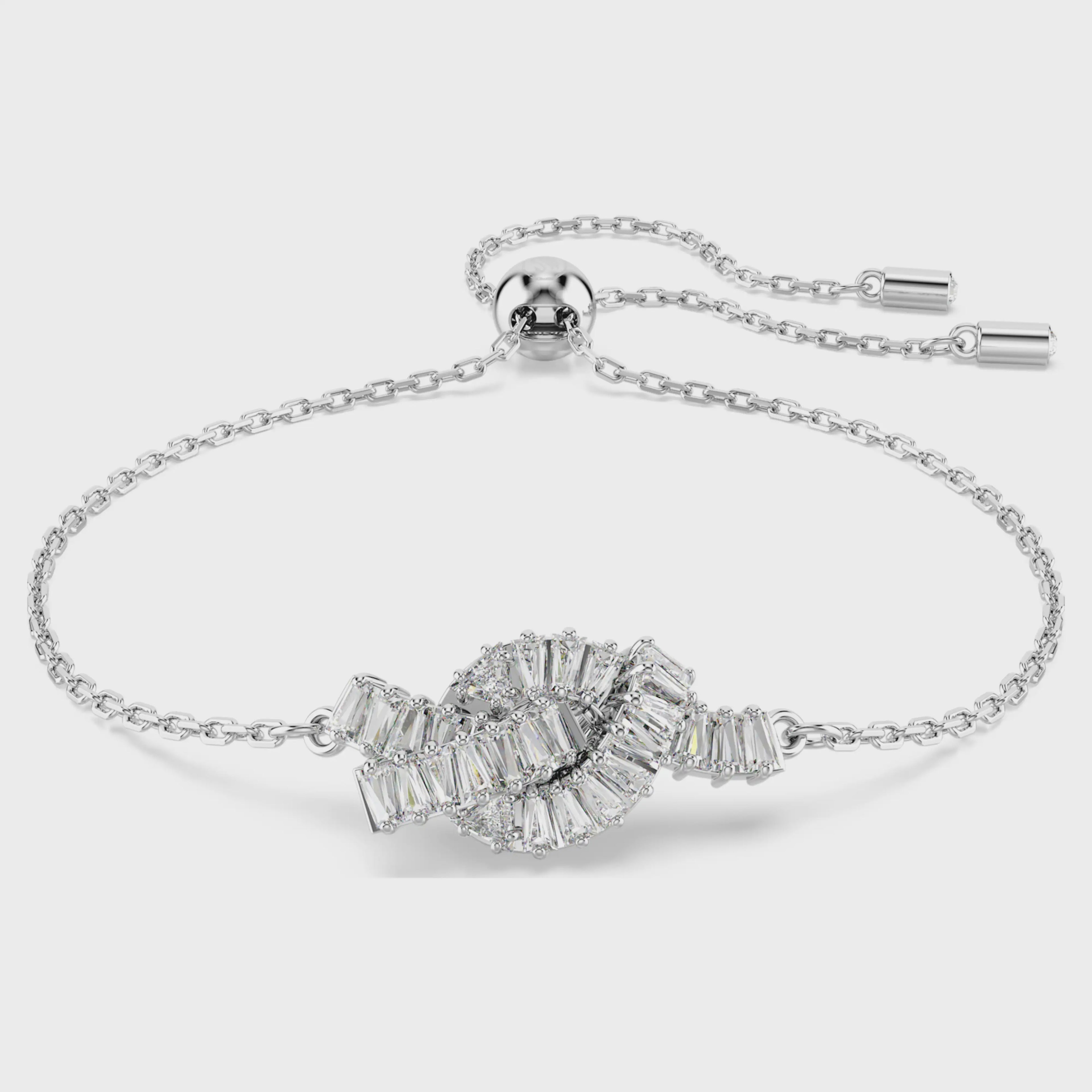 Matrix bracelet Baguette cut, Knot, White, Rhodium plated M 5731101