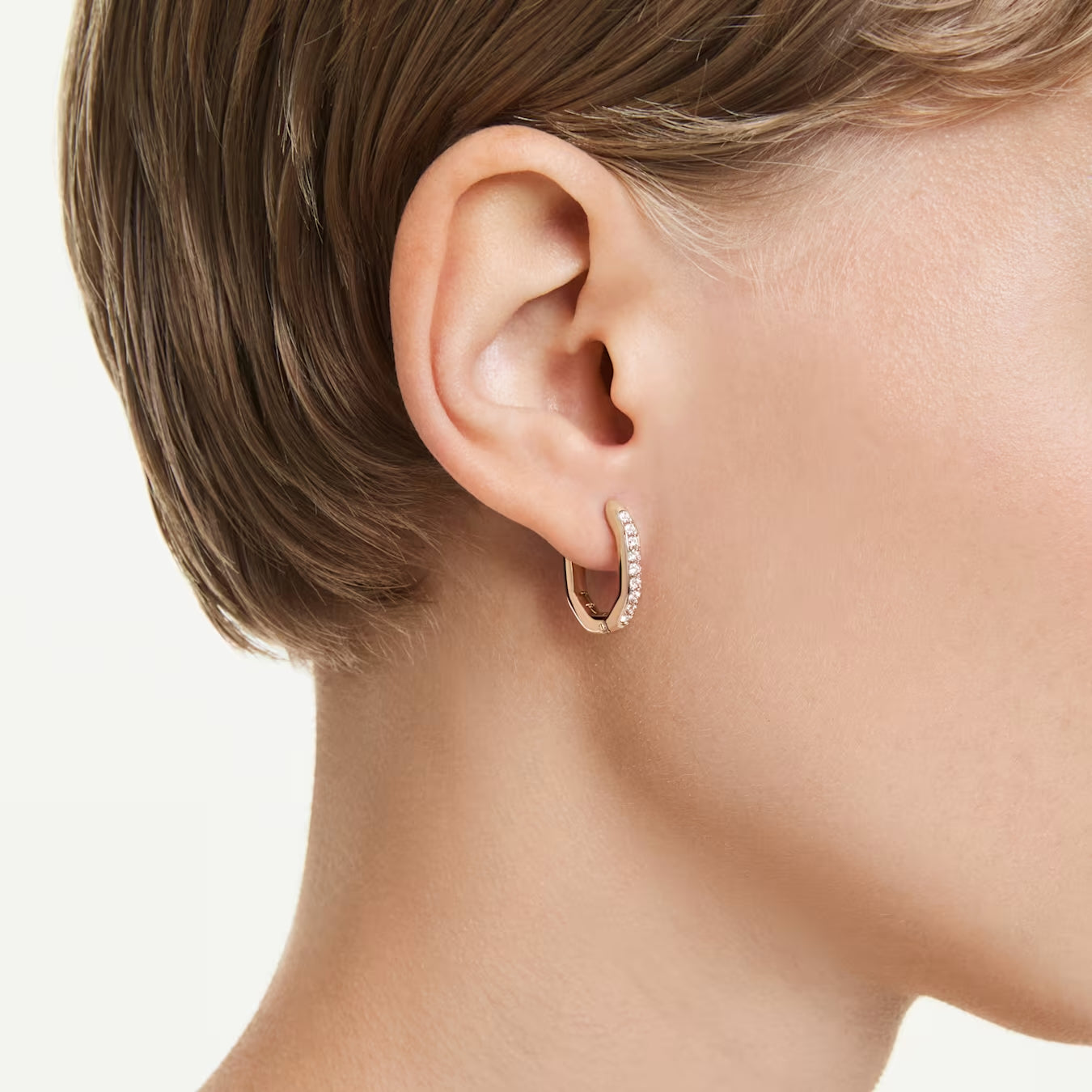 Dextera hoop earrings Octagon shape, Round cut, Small, White, Rose gold-tone plated 5743798