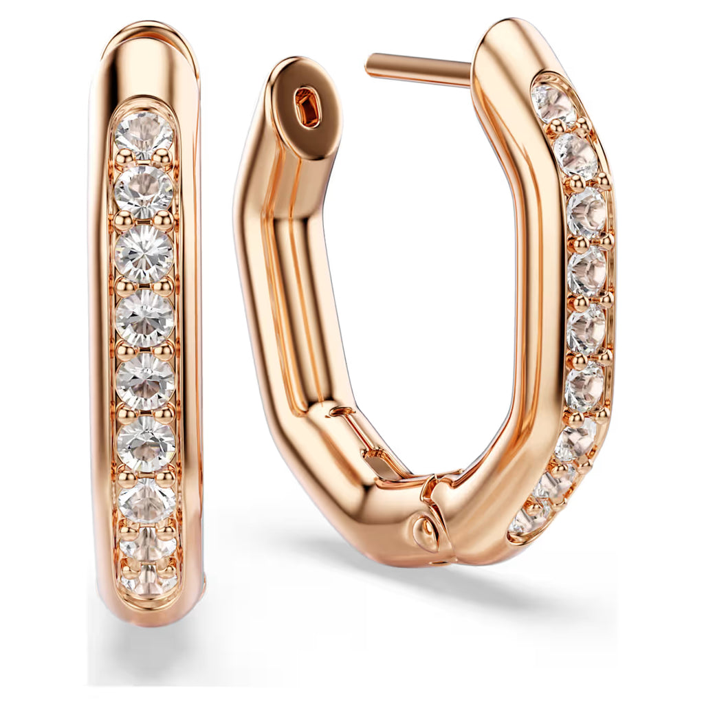 Dextera hoop earrings Octagon shape, Round cut, Small, White, Rose gold-tone plated 5743798