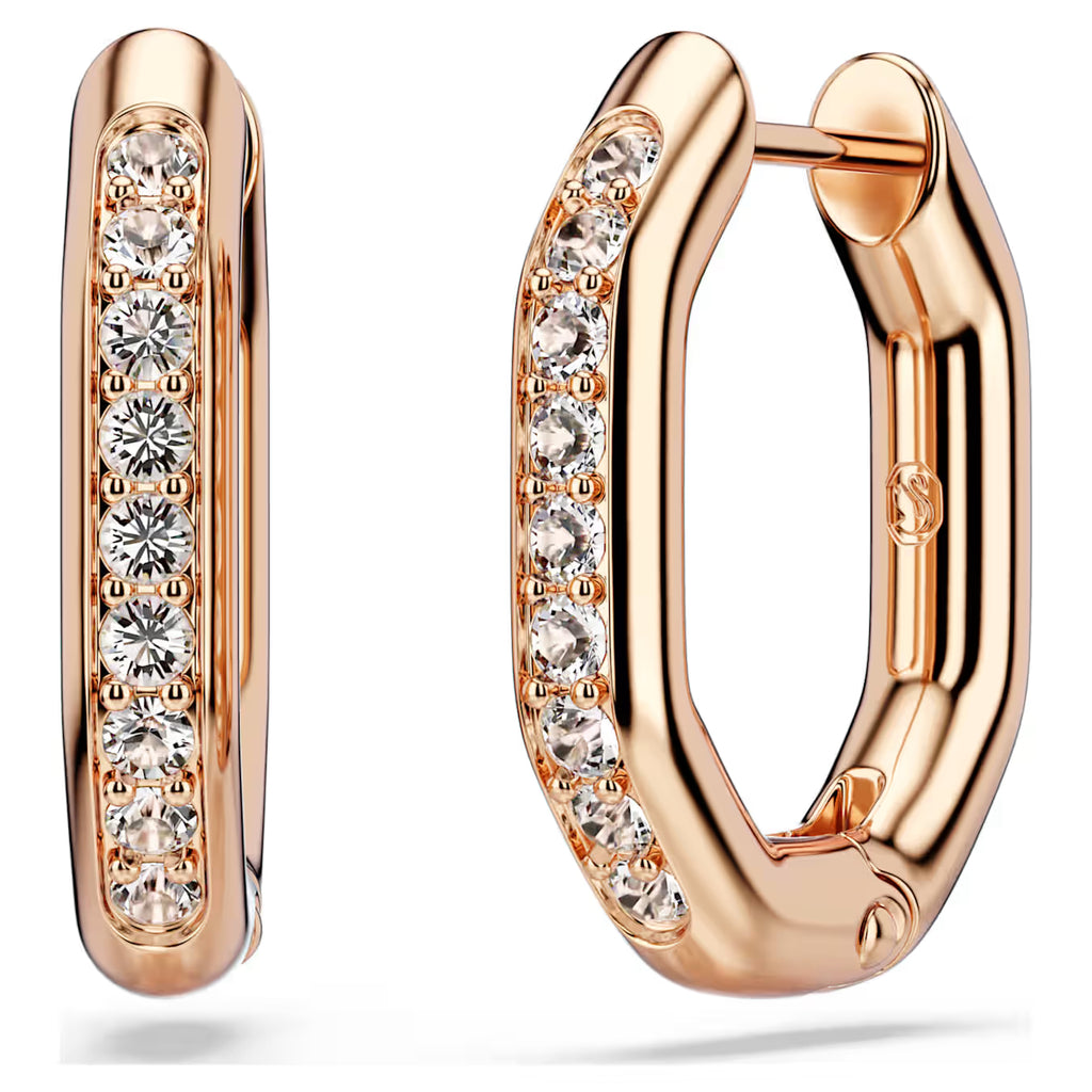 Dextera hoop earrings Octagon shape, Round cut, Small, White, Rose gold-tone plated 5743798