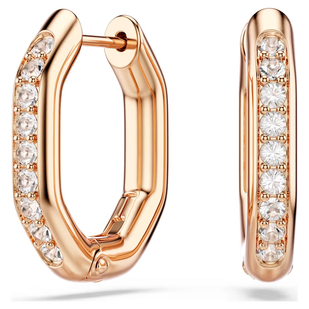 Dextera hoop earrings Octagon shape, Round cut, Small, White, Rose gold-tone plated 5743798