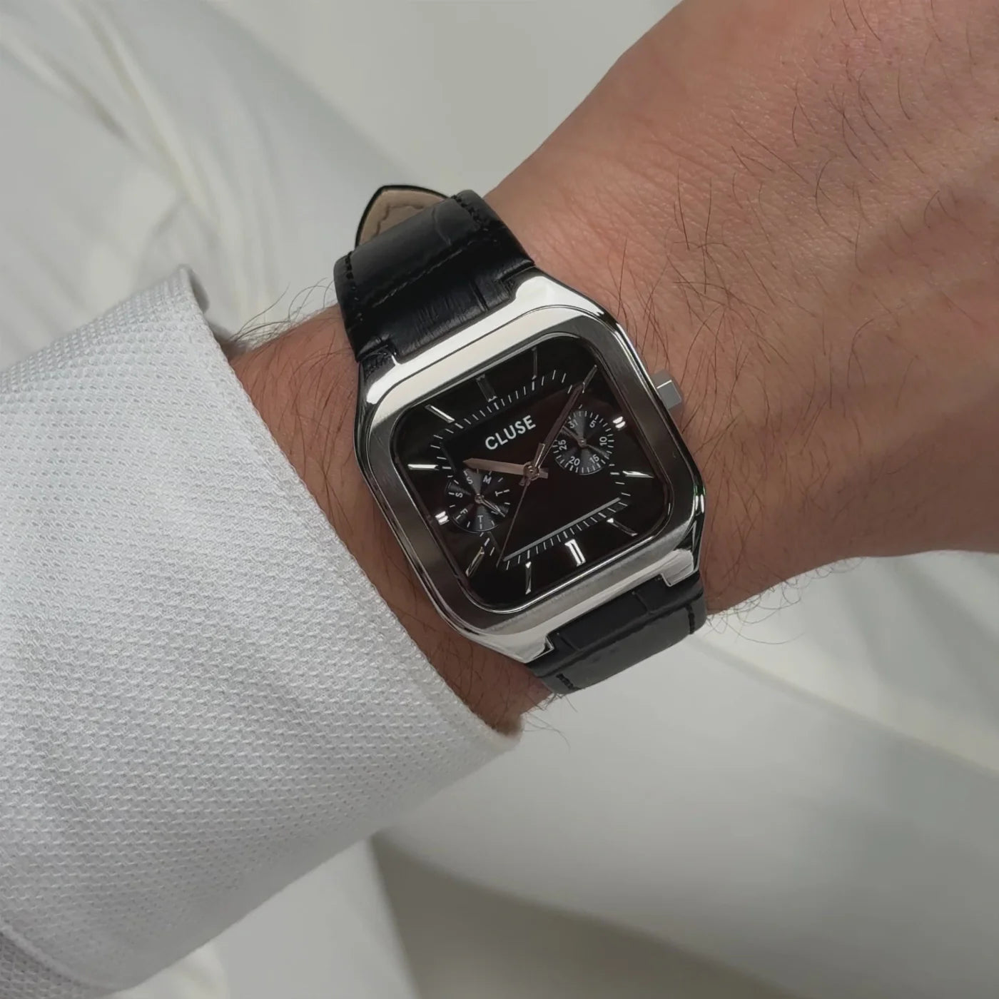 Quadrus Multifunction Watch Leather, Black, Silver Colour