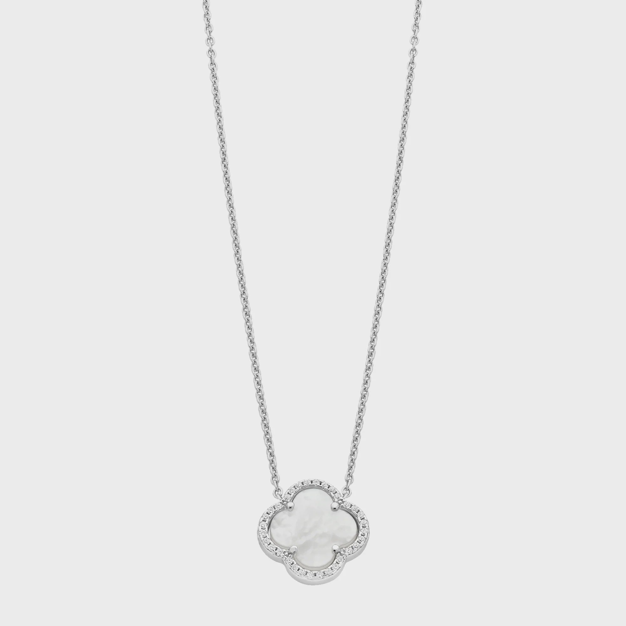 Sterling Silver Mother Of Pearl & Cubic Zirconia Necklace M3346