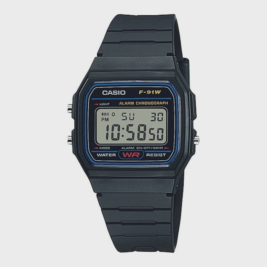 Casio Digital Square face, blck resin Band F91W-1