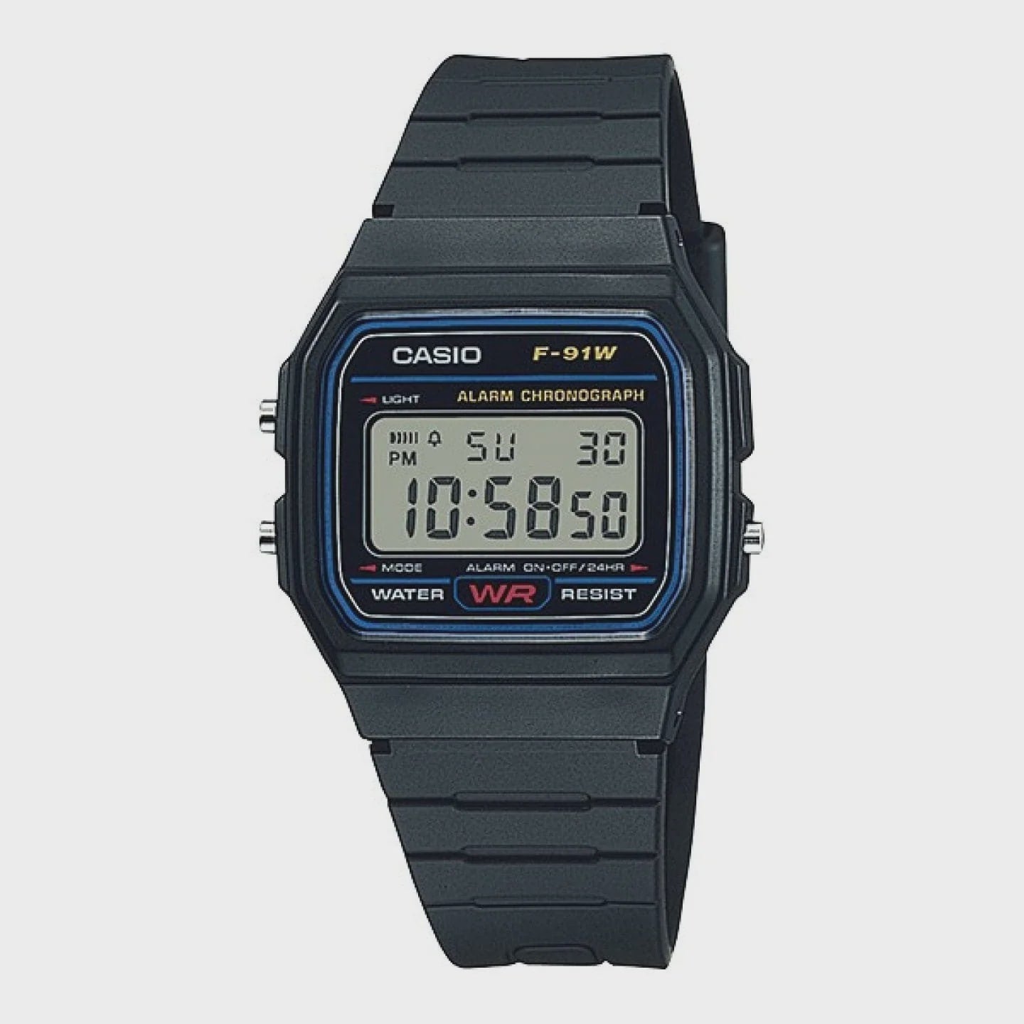 Casio Digital Square face, blck resin Band F91W-1