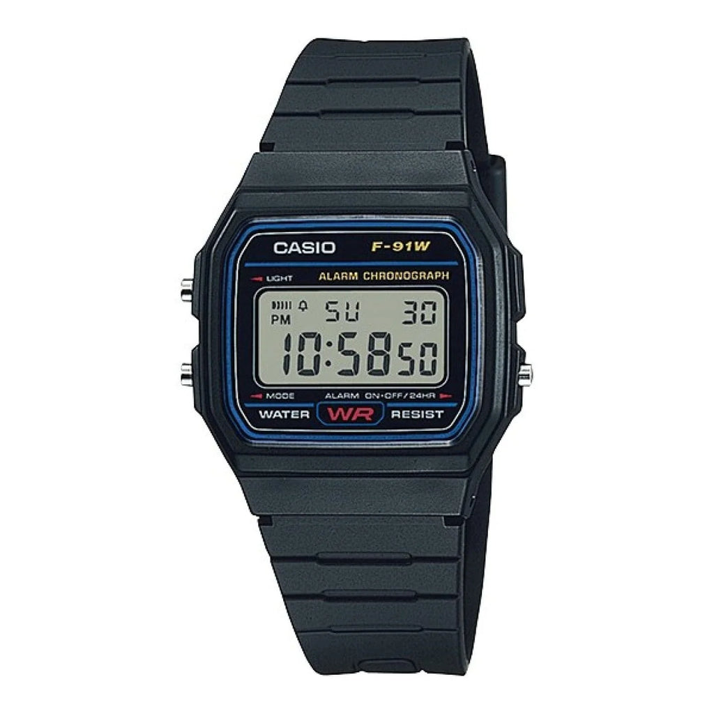 Casio Digital Square face, blck resin Band F91W-1