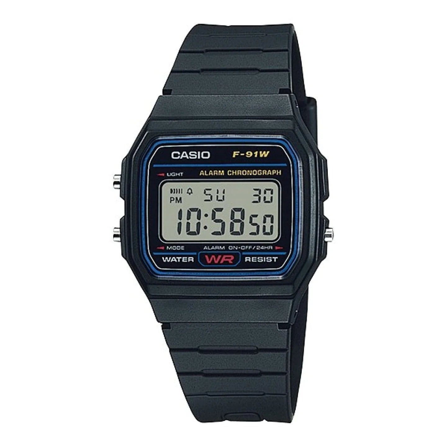 Casio Digital Square face, blck resin Band F91W-1