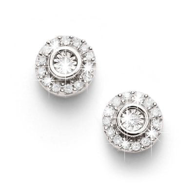 9ct White Gold 0.10ct Diamond Halo Stud Earrings