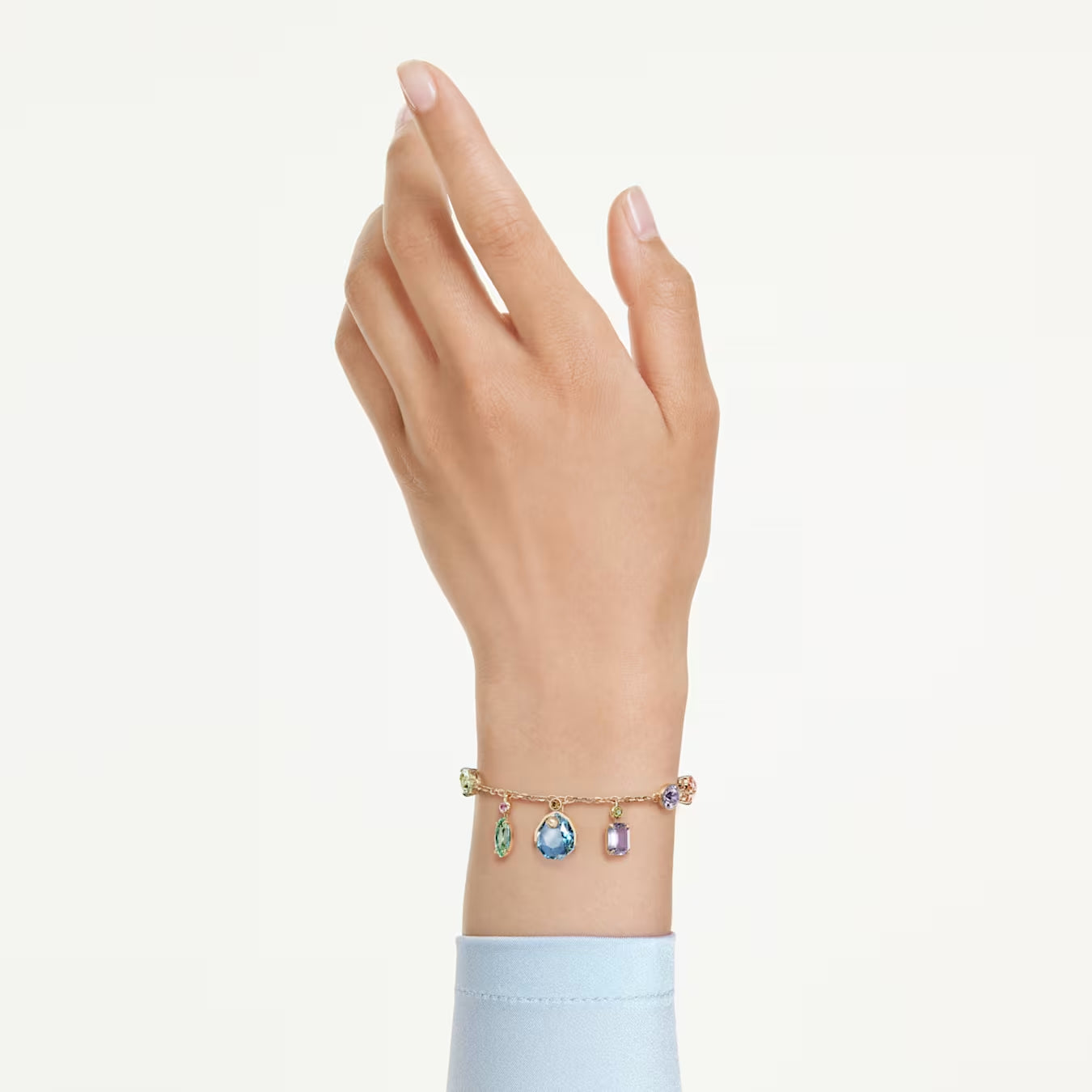 Gema bracelet Mixed cuts, Dangling crystals, Multicoloured, Gold-tone plated 5737442