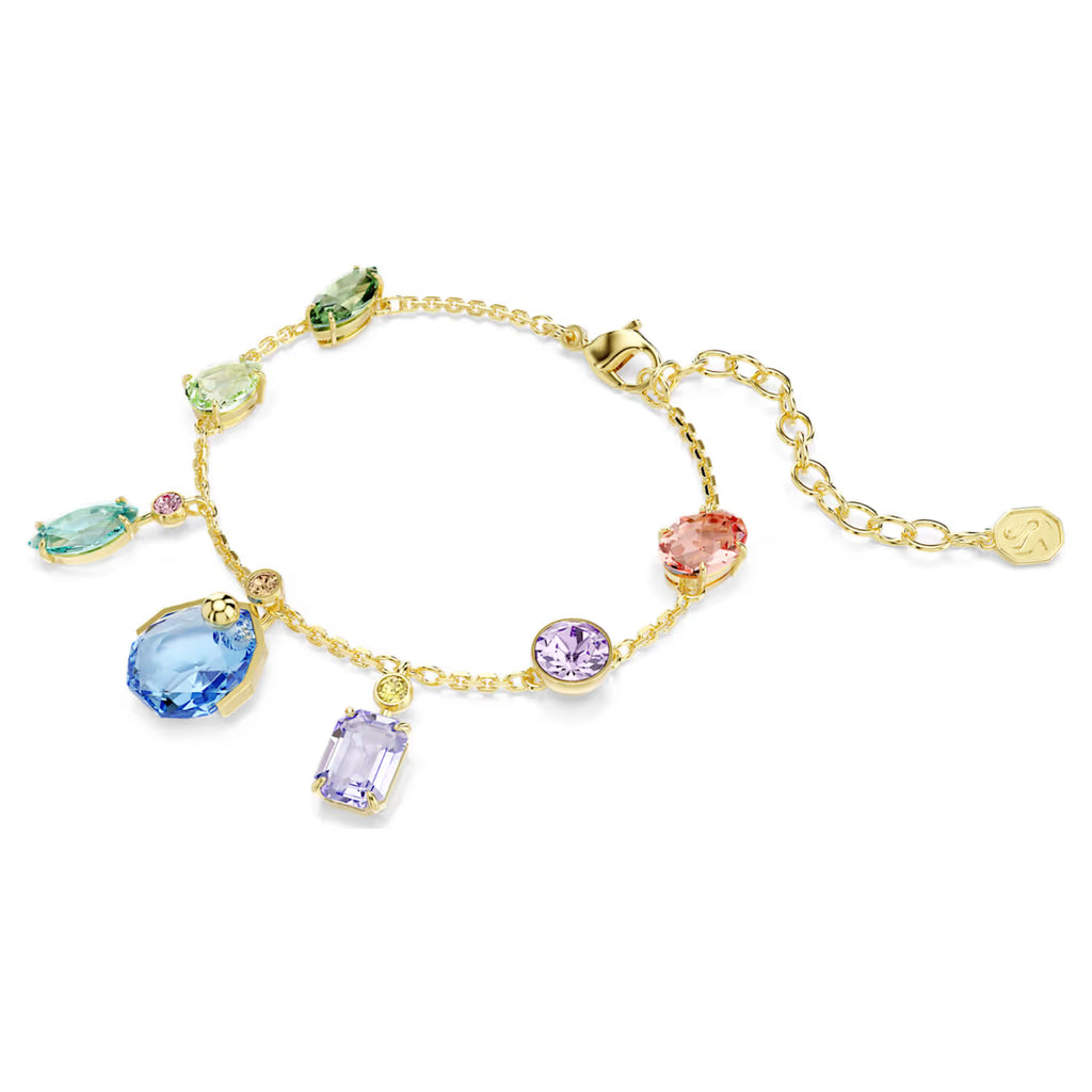 Gema bracelet Mixed cuts, Dangling crystals, Multicoloured, Gold-tone plated 5737442