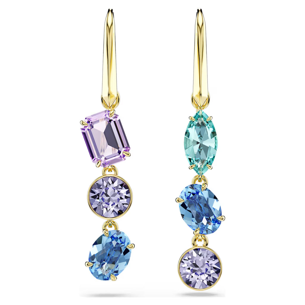 Gema drop earrings Asymmetrical design, Mixed cuts, Multicoloured, Gold-tone plated 5747917