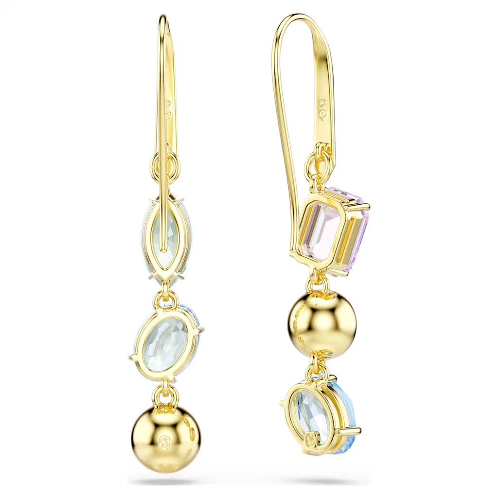 Gema drop earrings Asymmetrical design, Mixed cuts, Multicoloured, Gold-tone plated 5747917
