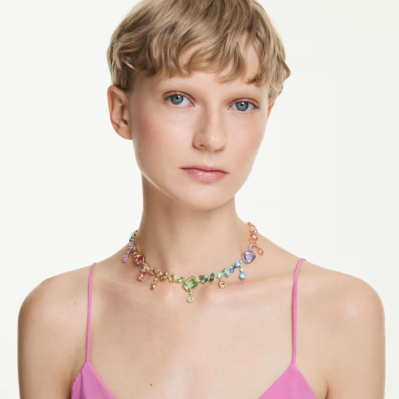 Gema necklace Mixed cuts, Dangling crystals, Multicoloured, Gold-tone plated 5737443
