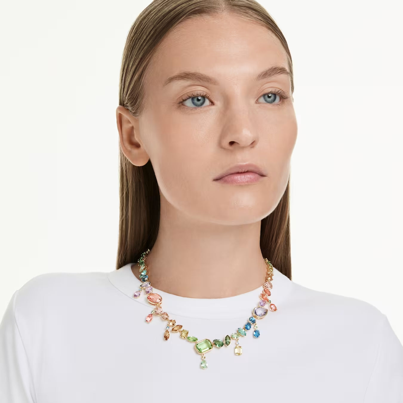 Gema necklace Mixed cuts, Dangling crystals, Multicoloured, Gold-tone plated 5737443