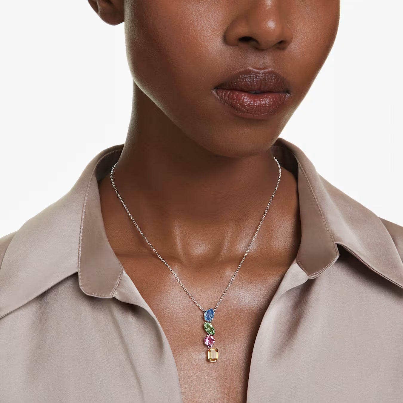 Gema Y pendant Mixed cuts, Multicoloured, Rhodium plated 5692421