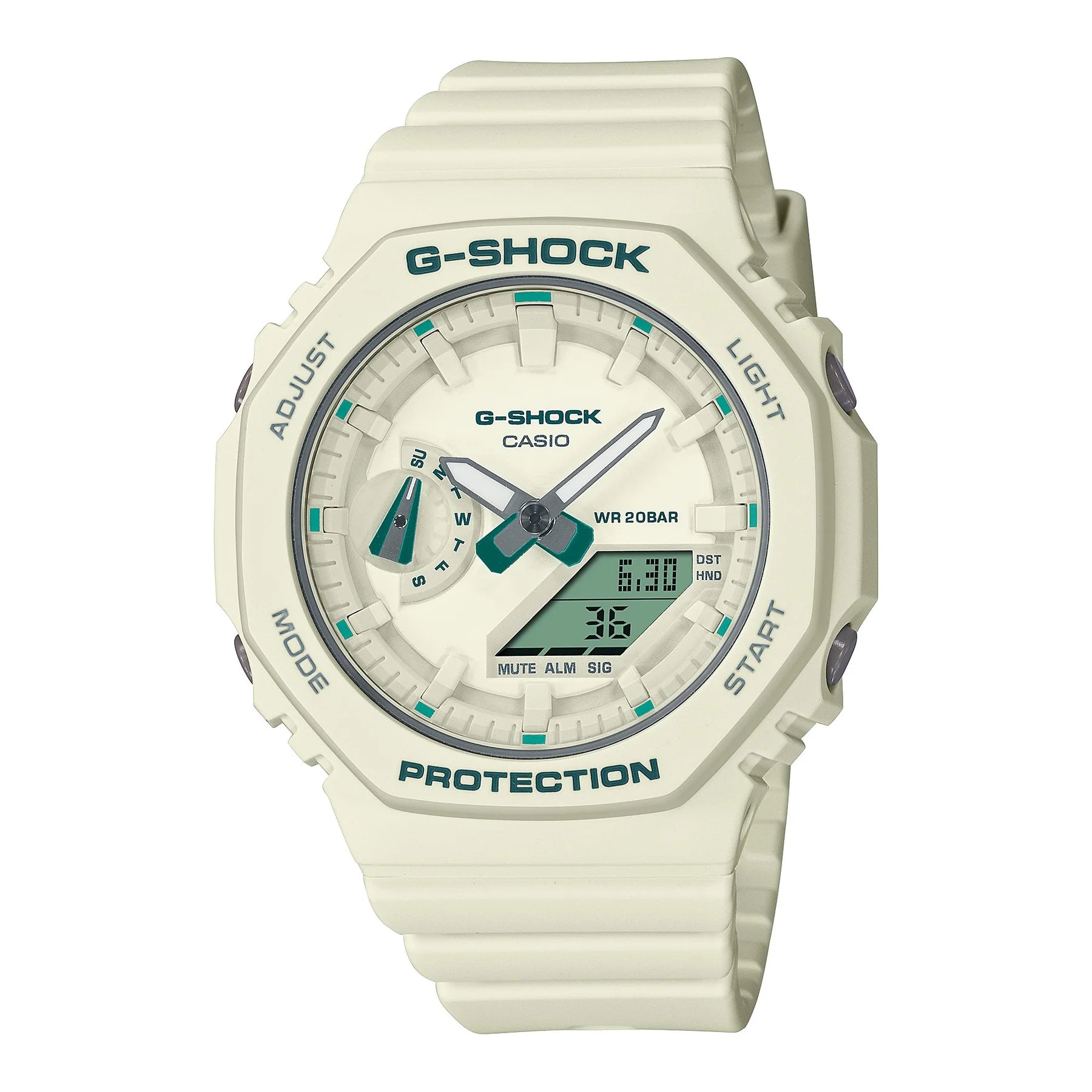 CASIO G-Shock 200m, white face, resin band GMAS2100GA-7A