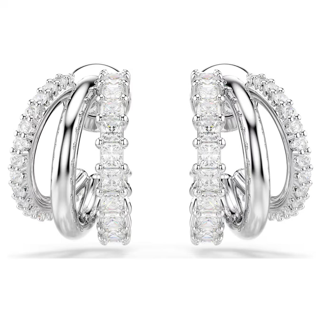 Hyperbola hoop earrings Round cut, Mini, White, Rhodium plated 5737110