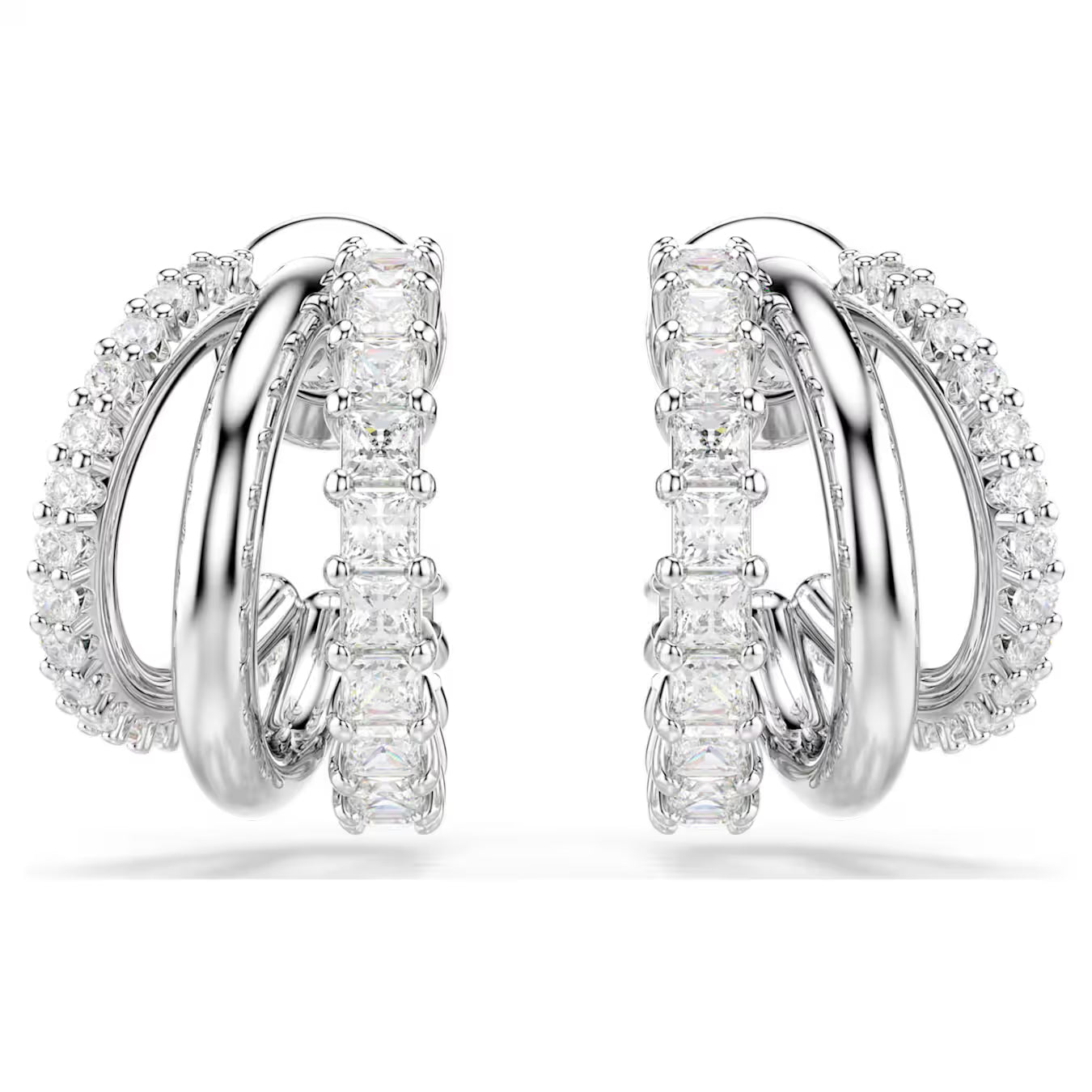 Hyperbola hoop earrings Round cut, Mini, White, Rhodium plated 5737110