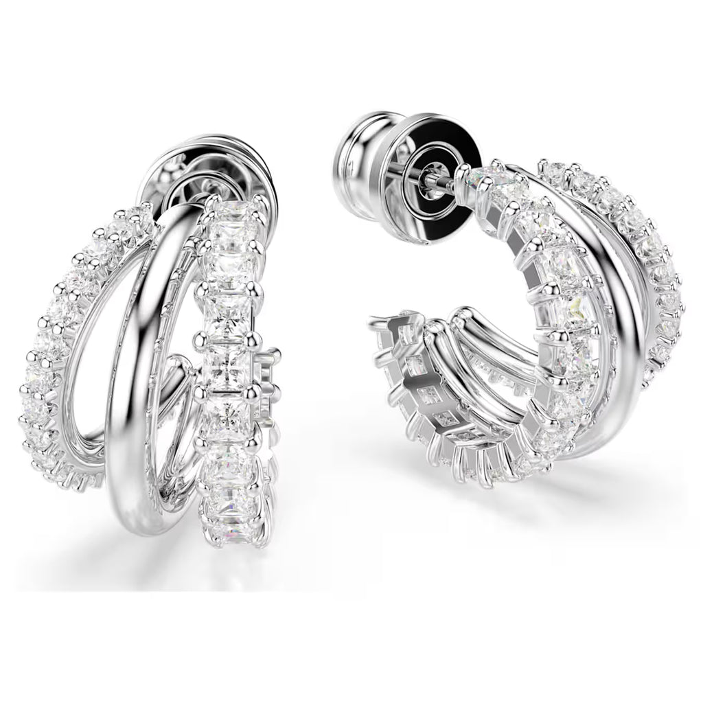 Hyperbola hoop earrings Round cut, Mini, White, Rhodium plated 5737110