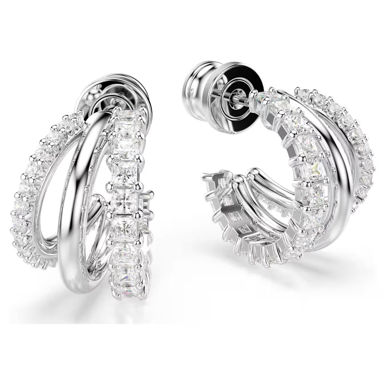 Hyperbola hoop earrings Round cut, Mini, White, Rhodium plated 5737110
