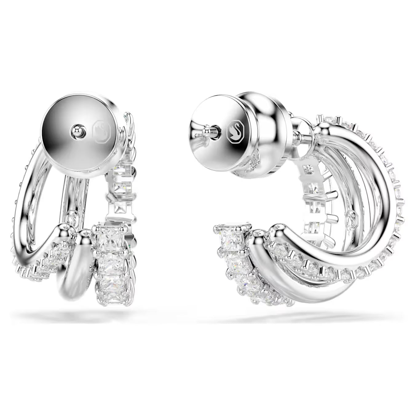 Hyperbola hoop earrings Round cut, Mini, White, Rhodium plated 5737110
