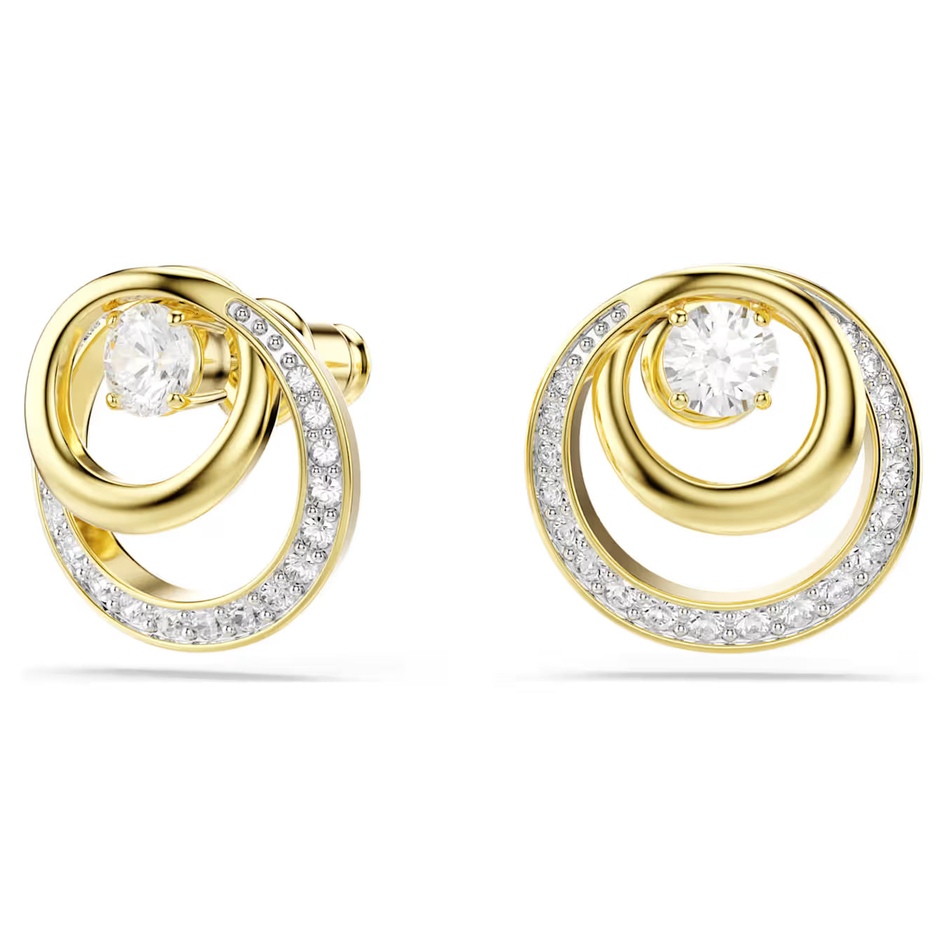 Hyperbola stud earrings Round cut, White, Gold-tone plated 5740407