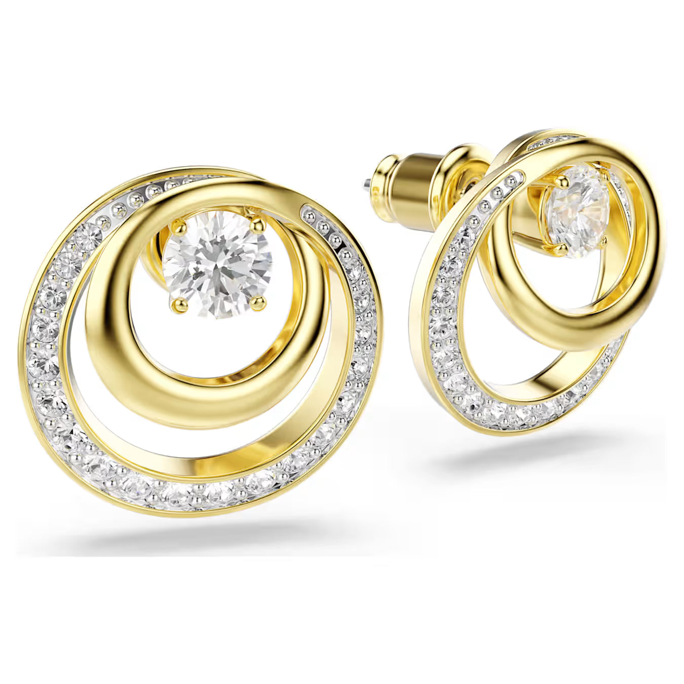 Hyperbola stud earrings Round cut, White, Gold-tone plated 5740407