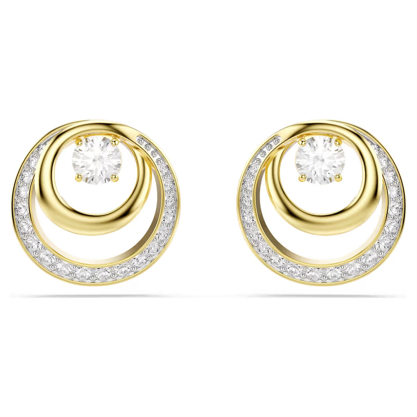Hyperbola stud earrings Round cut, White, Gold-tone plated 5740407