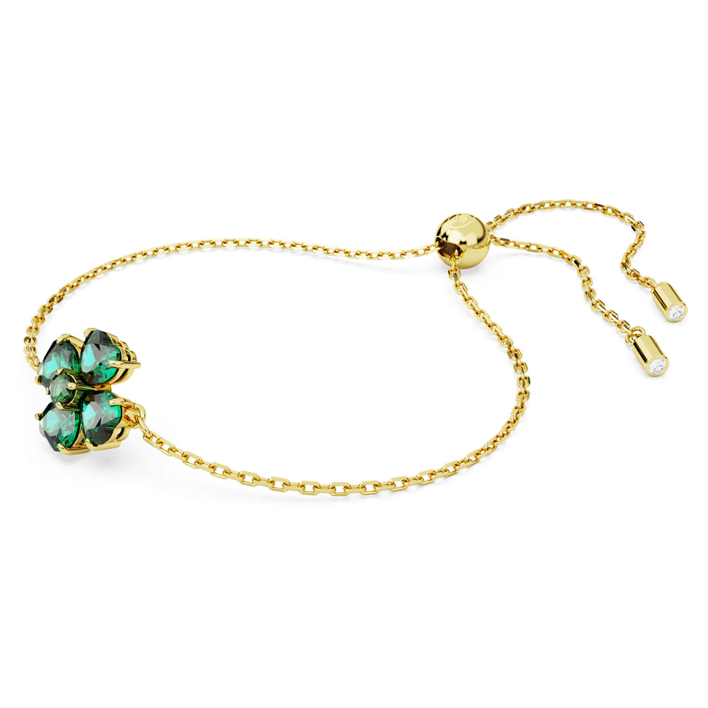 Idyllia bracelet Mixed cuts, Clover, Green, 18k gold finish 5666585