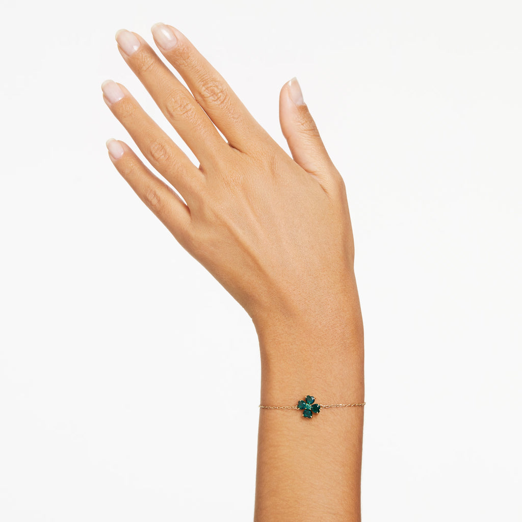 Idyllia bracelet Mixed cuts, Clover, Green, 18k gold finish 5666585