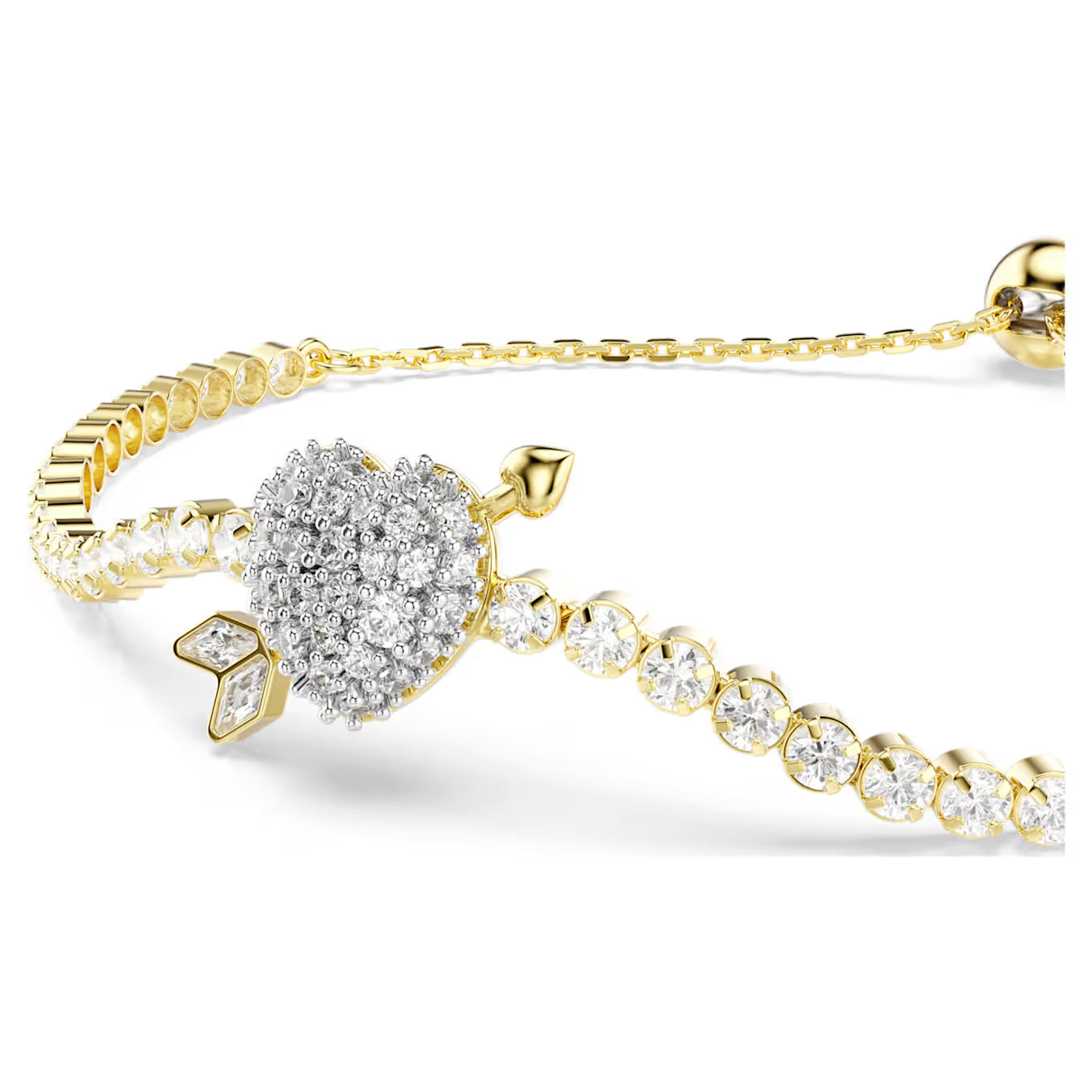 Idyllia bracelet Mixed cuts, Heart with arrow, White, Gold-tone plated 5744061