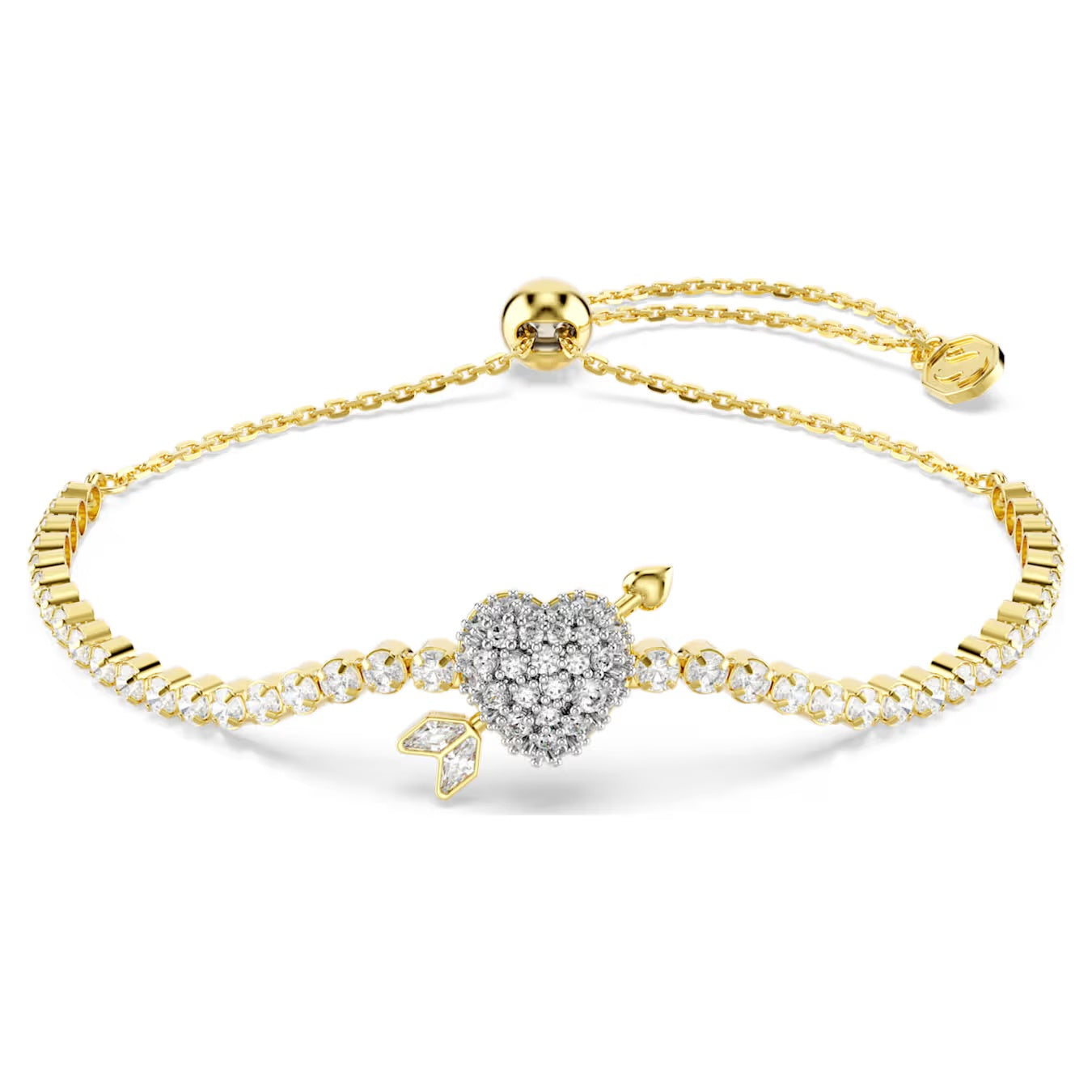 Idyllia bracelet Mixed cuts, Heart with arrow, White, Gold-tone plated 5744061